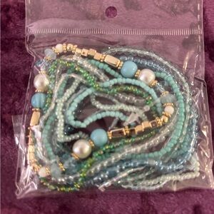 Elegant Beaded Necklace Set - Gold, Blue, Green